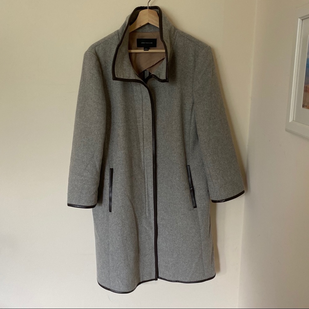 Ann Taylor ¾ Sleeve Grey Funnel Neck Coat